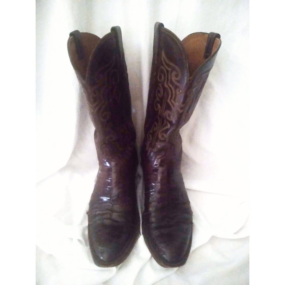 Lucchese Caiman Crocodile Brown Leather Cowboy Western Boots Mens 10.5 - FLAW